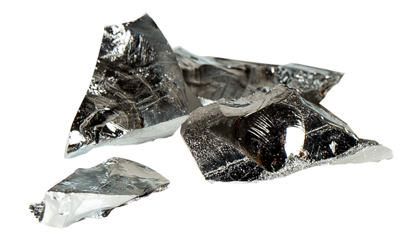 Ein glänzender Germanium-Kristall auf grauem Grund.